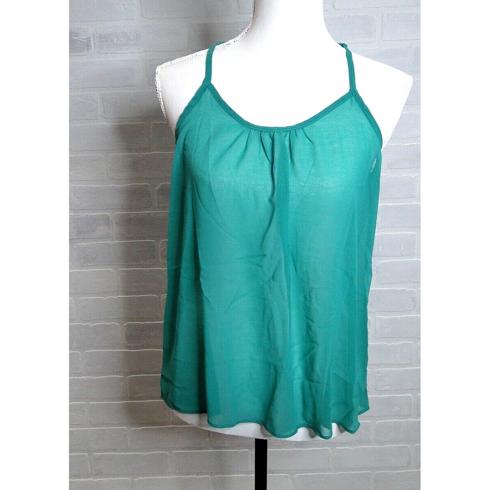 Freebird racerback v-neck flowy Spaghetti Strap Top, green Size small